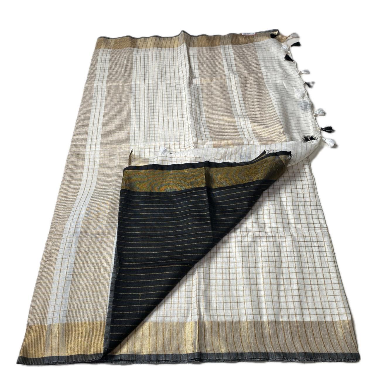 Kannaki Semi Linen Jute Saree with Black Zari Border
