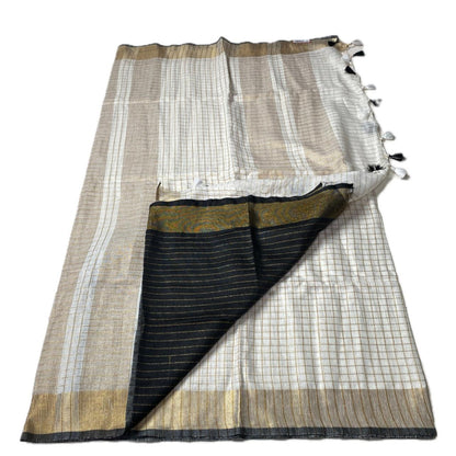 Kannaki Semi Linen Jute Saree with Black Zari Border