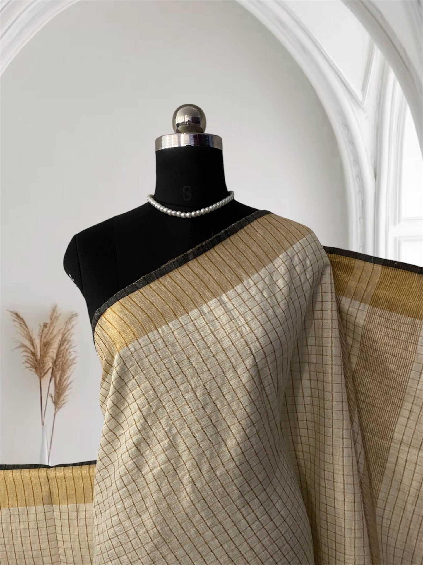 Kannaki Semi Linen Jute Saree with Black Zari Border