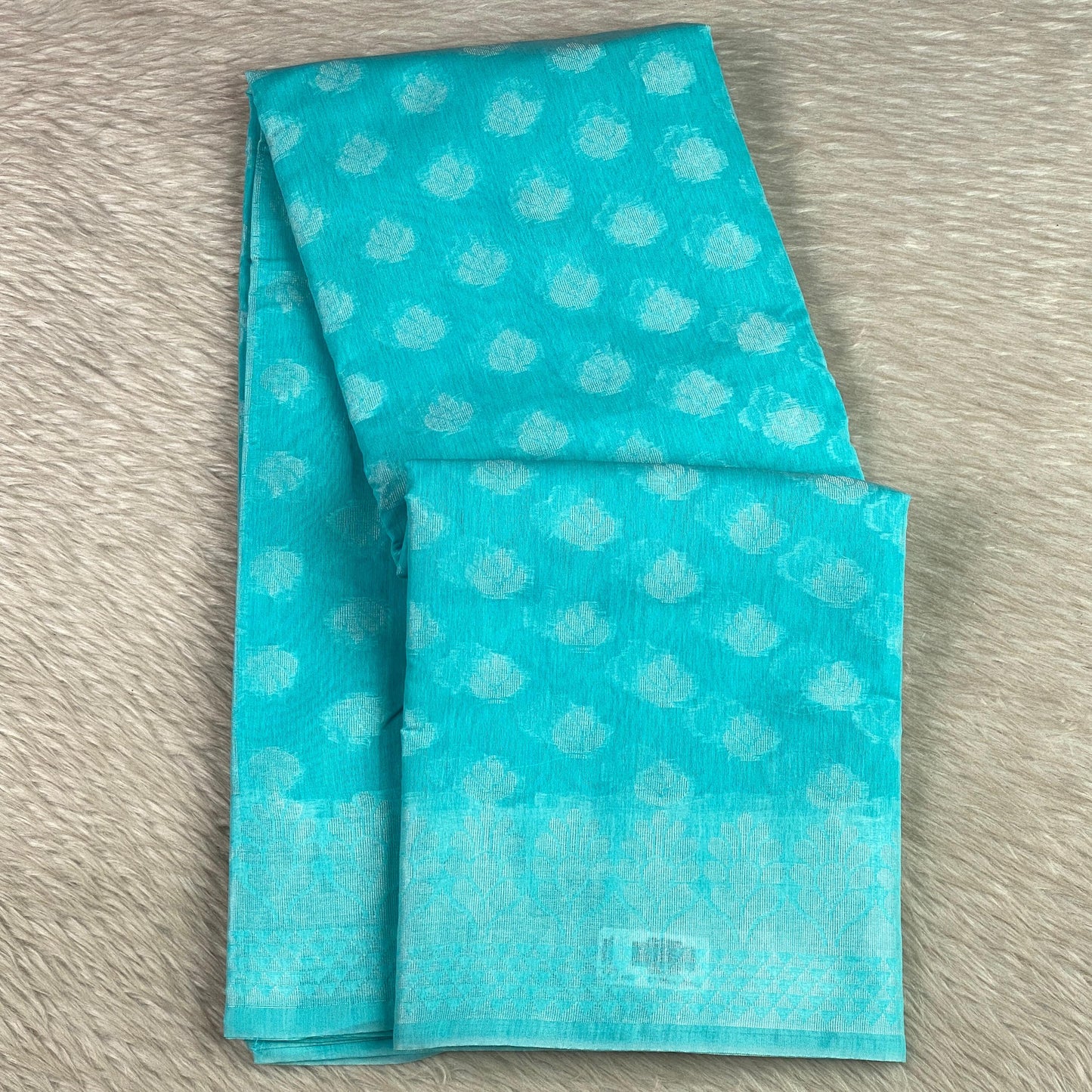 Sky Blue Cotton Floral Butta Saree
