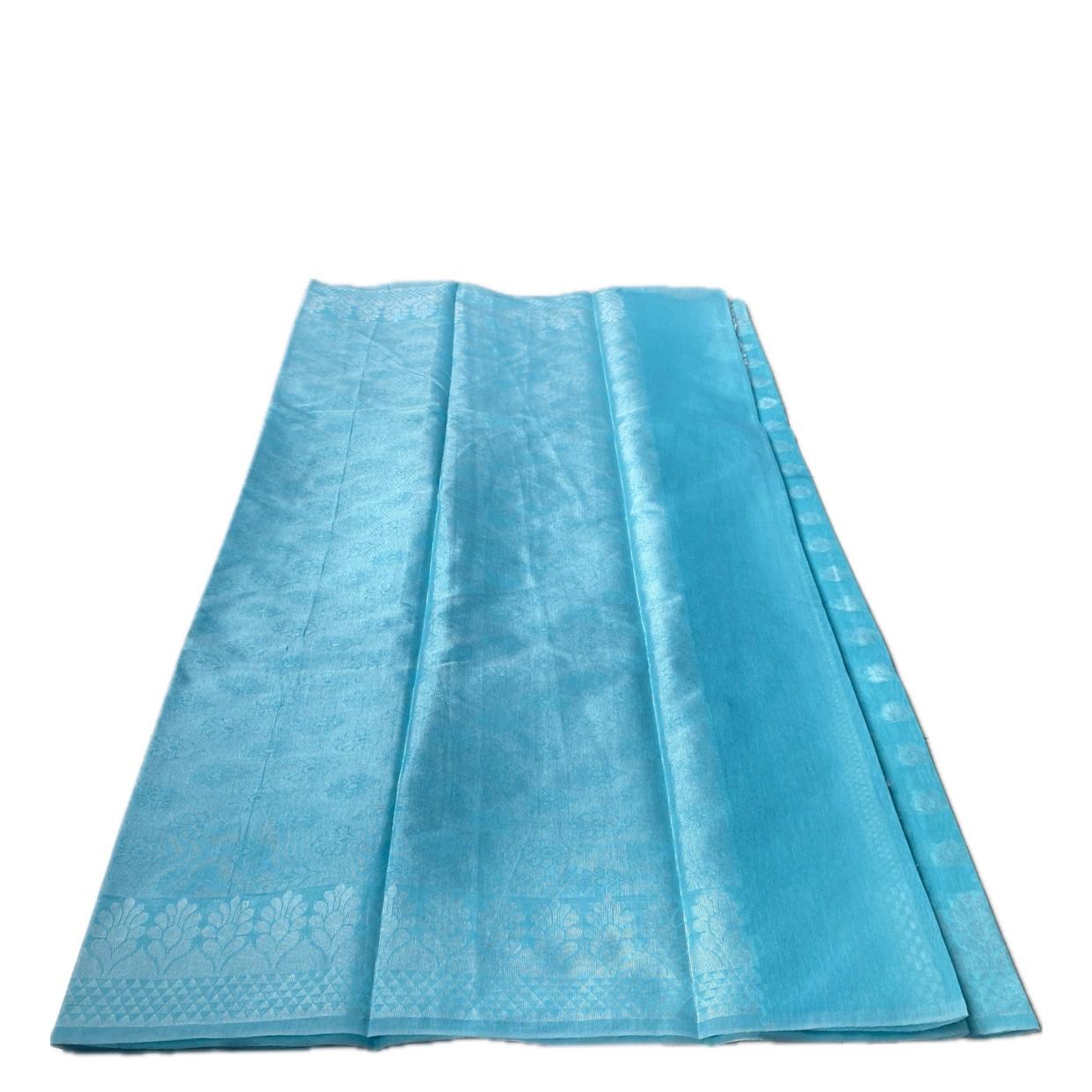 Sky Blue Cotton Floral Butta Saree