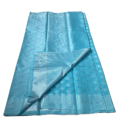 Sky Blue Cotton Floral Butta Saree