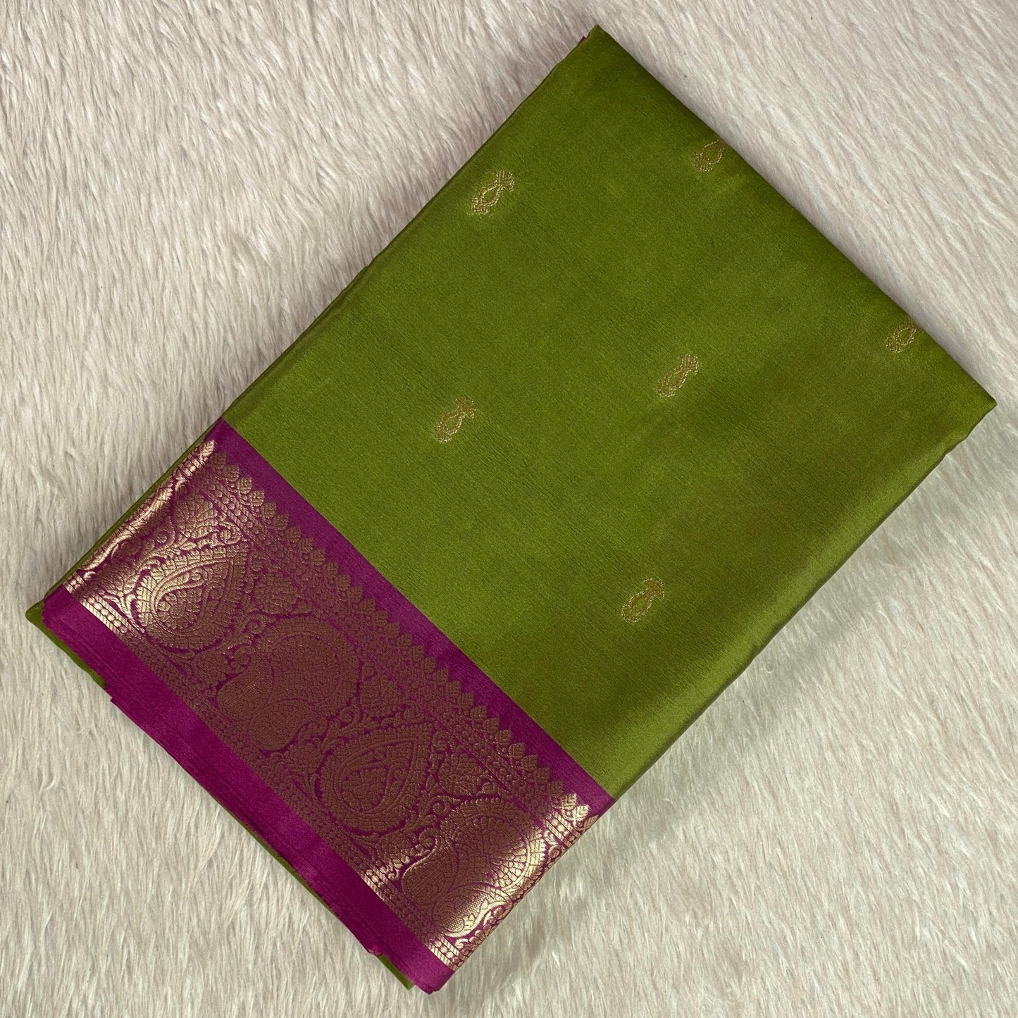 Angitha Olive Green Semi Soft Silk Saree with Contrast  Zari Border (Dress Code)