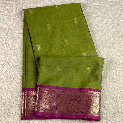 Angitha Olive Green Semi Soft Silk Saree with Contrast  Zari Border (Dress Code)