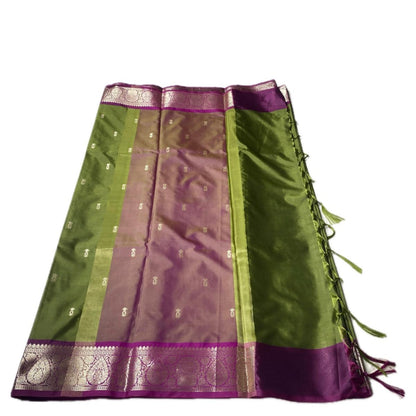 Angitha Olive Green Semi Soft Silk Saree with Contrast  Zari Border (Dress Code)