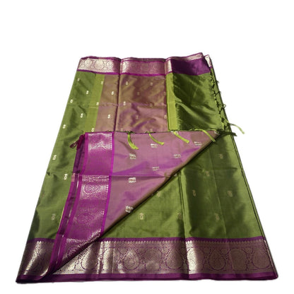 Angitha Olive Green Semi Soft Silk Saree with Contrast  Zari Border (Dress Code)
