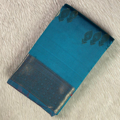 Semi Silk Saree with Golden Floral Design