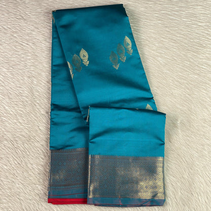 Semi Silk Saree with Golden Floral Design