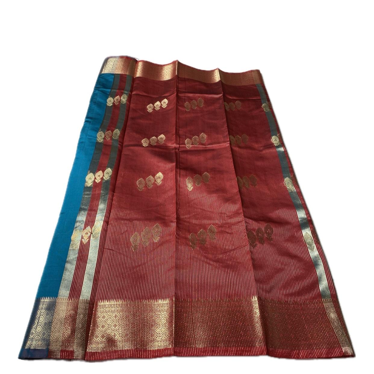 Semi Silk Saree with Golden Floral Design