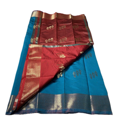 Semi Silk Saree with Golden Floral Design