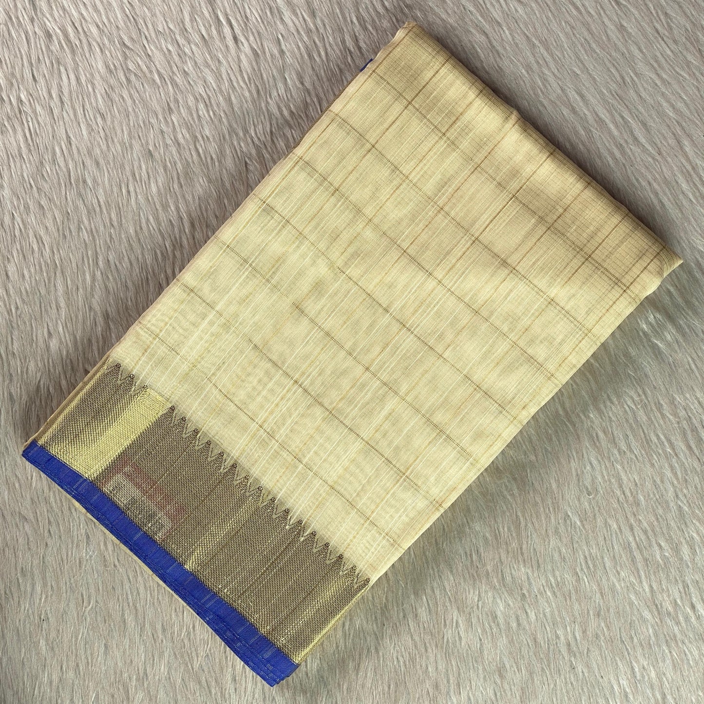 Mounika Checks Tissue Cotton Saree with Royal Blue Border