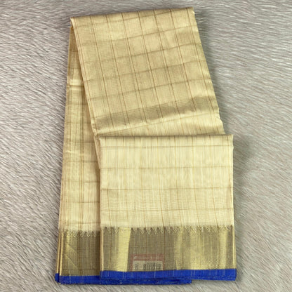 Mounika Checks Tissue Cotton Saree with Royal Blue Border