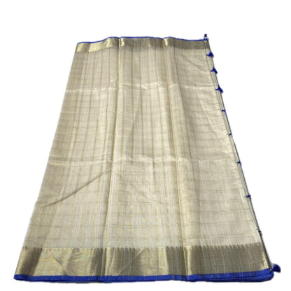 Mounika Checks Tissue Cotton Saree with Royal Blue Border