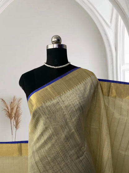Mounika Checks Tissue Cotton Saree with Royal Blue Border