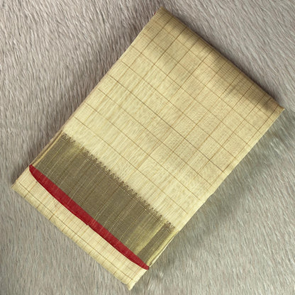 Mounika Checks Tissue Cotton Saree with Red Line Border