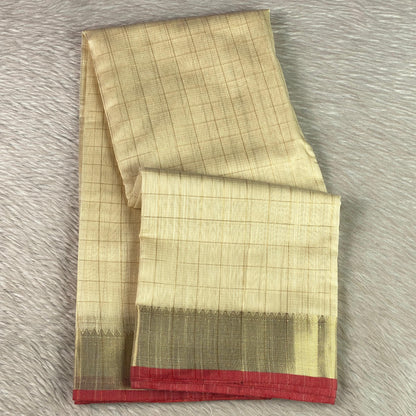 Mounika Checks Tissue Cotton Saree with Red Line Border
