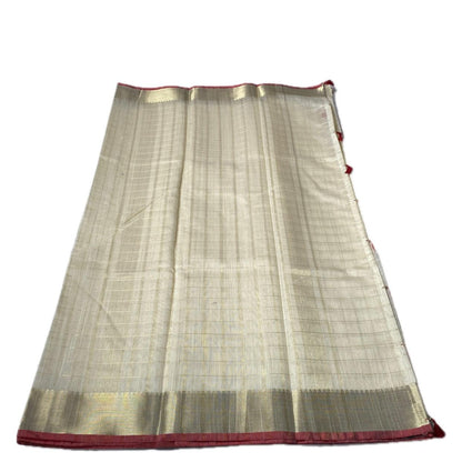 Mounika Checks Tissue Cotton Saree with Red Line Border