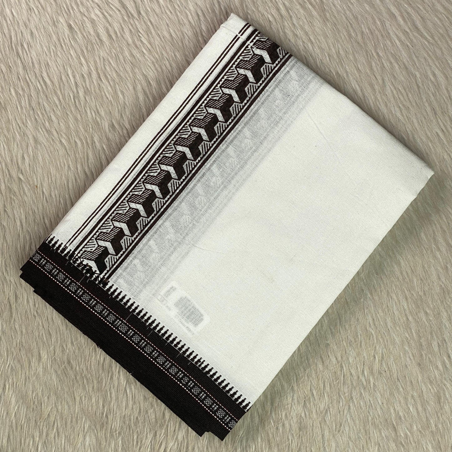 Royal Black Geometric Step Weave Border Dhoti