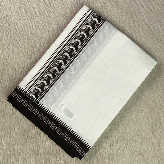 Royal Black Geometric Step Weave Border Dhoti