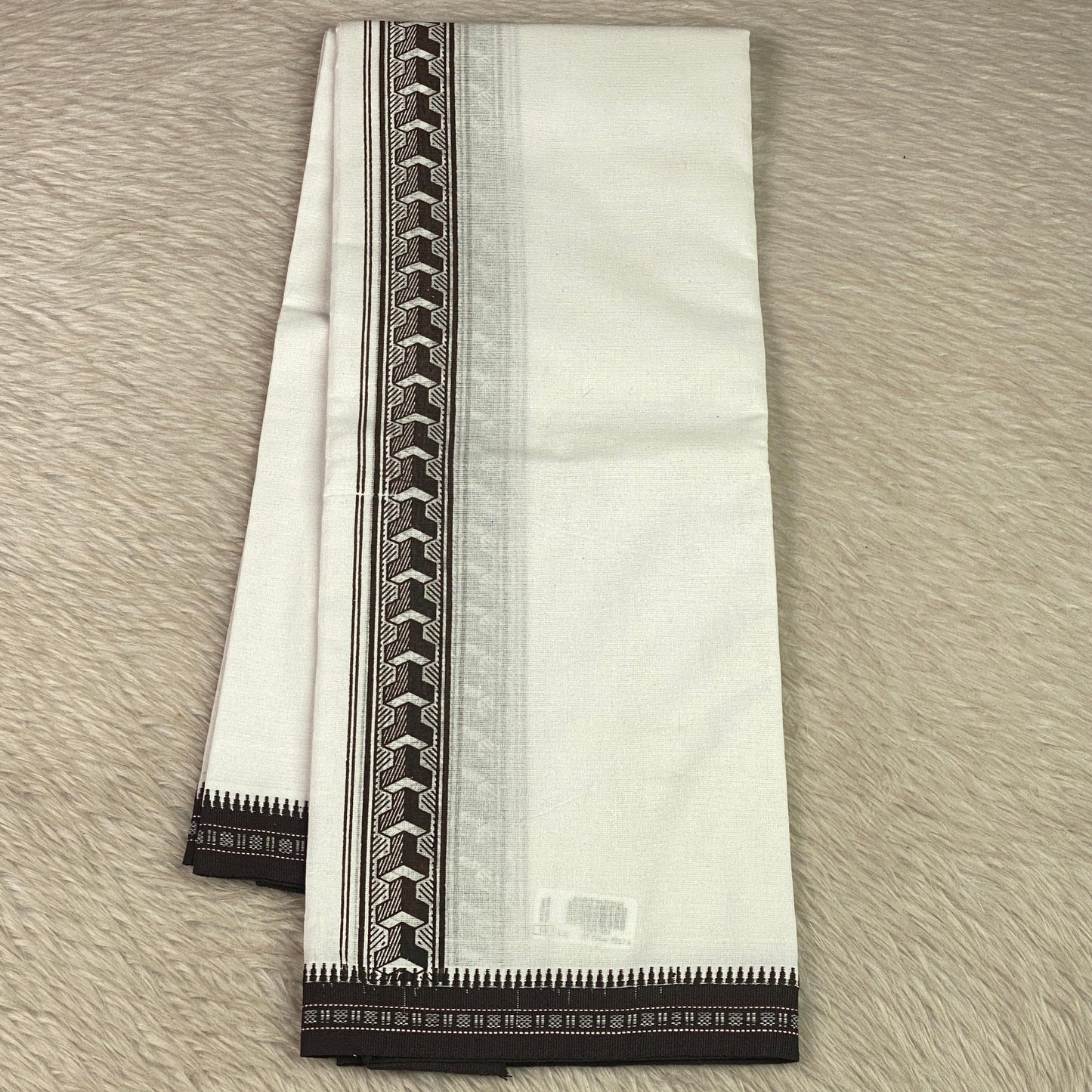 Royal Black Geometric Step Weave Border Dhoti