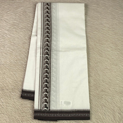 Royal Black Geometric Step Weave Border Dhoti