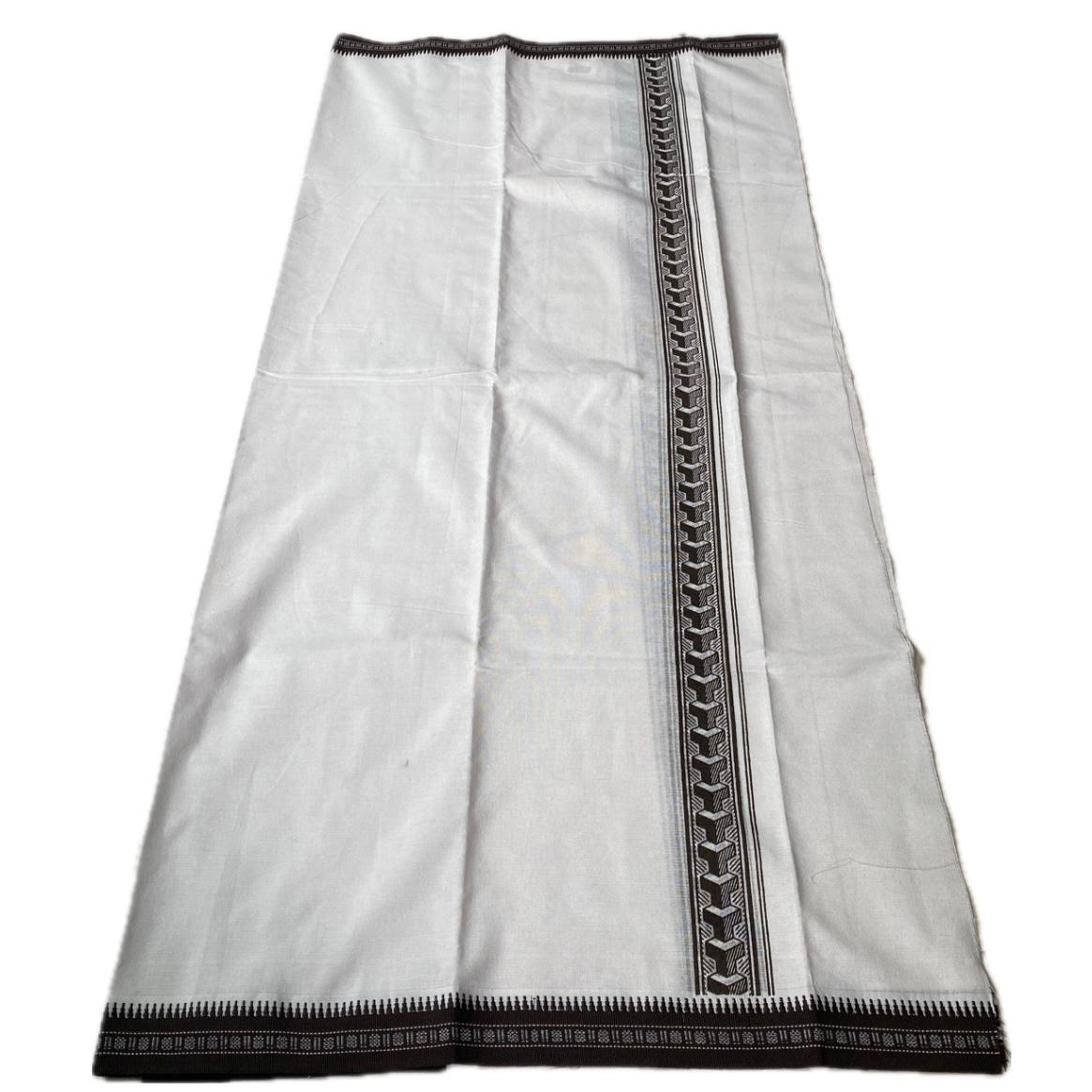 Royal Black Geometric Step Weave Border Dhoti