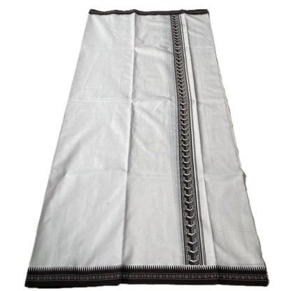 Royal Black Geometric Step Weave Border Dhoti