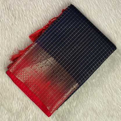 Georgette Banarasi Saree in Checks and Contrast Border Black