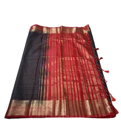 Georgette Banarasi Saree in Checks and Contrast Border Black