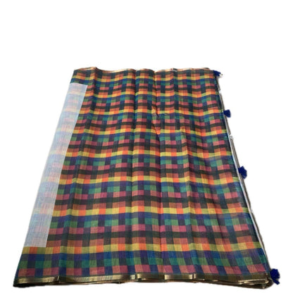 Madras Check Semi Linen Saree ✨