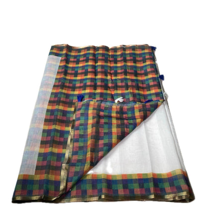 Madras Check Semi Linen Saree ✨