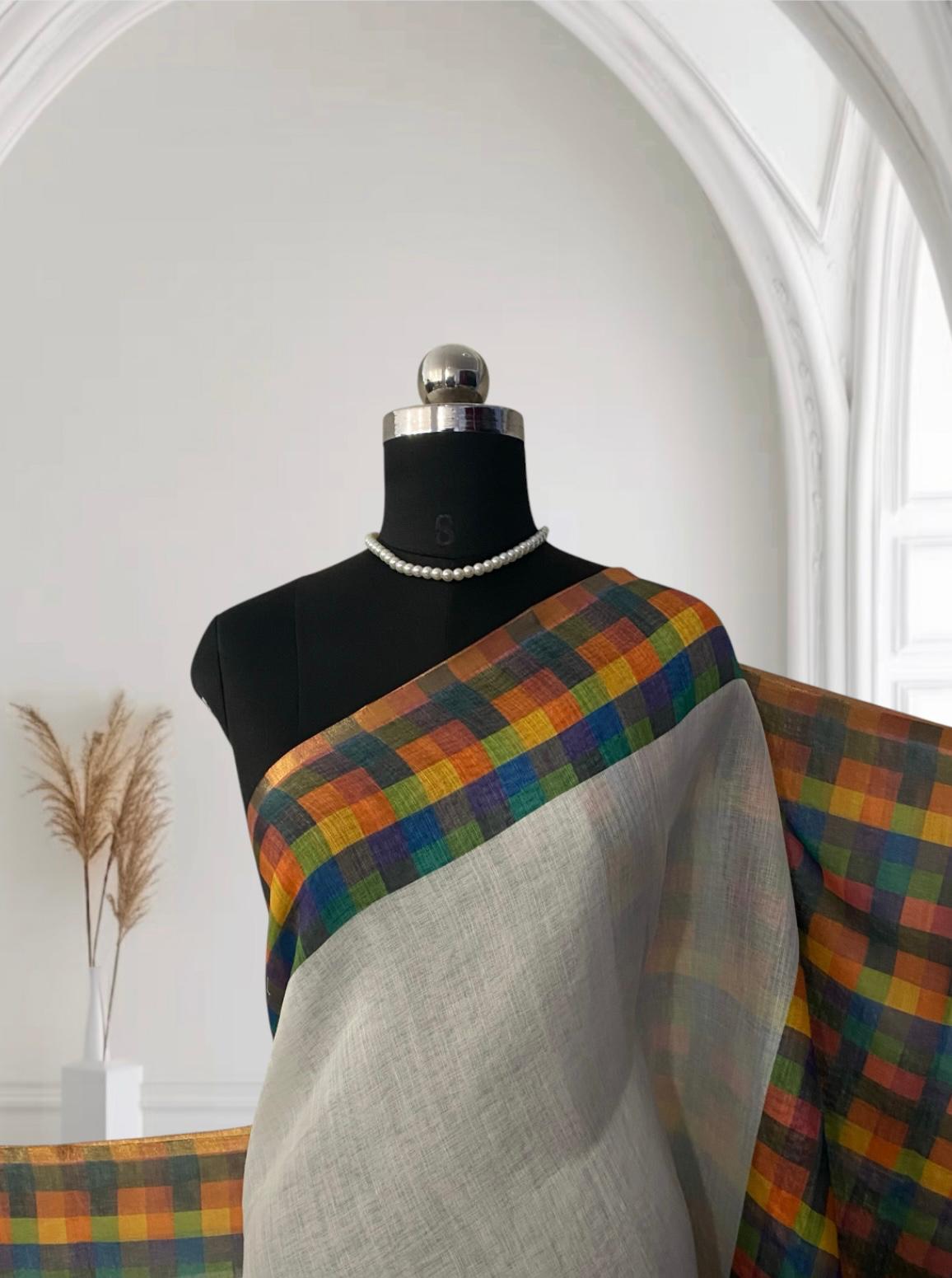 Madras Check Semi Linen Saree ✨