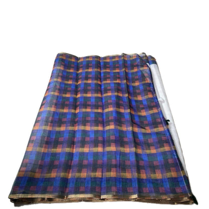 Blue Madras Check Semi Linen Saree ✨