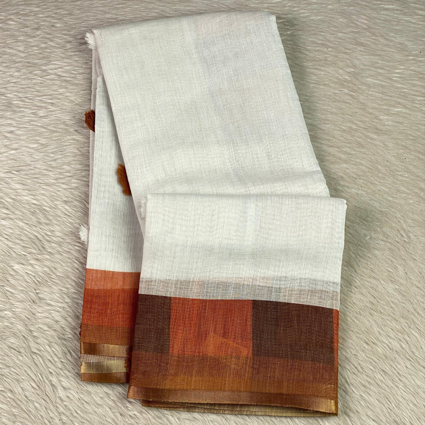 Rust Madras Check Semi Linen Saree ✨