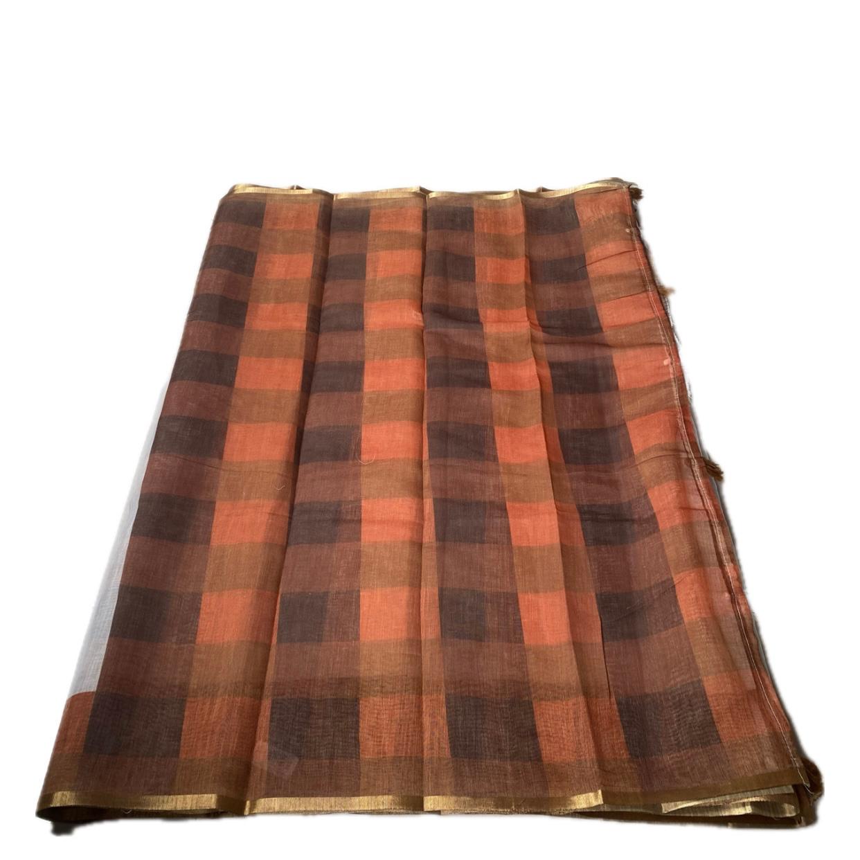 Rust Madras Check Semi Linen Saree ✨