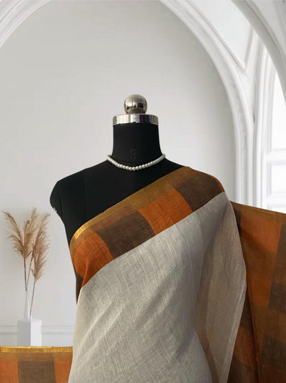 Rust Madras Check Semi Linen Saree ✨