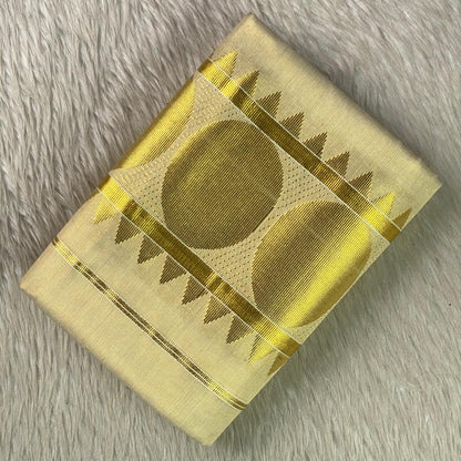 Butta Golden Coin Polka with Triangle Design  Tissue Set Mundu