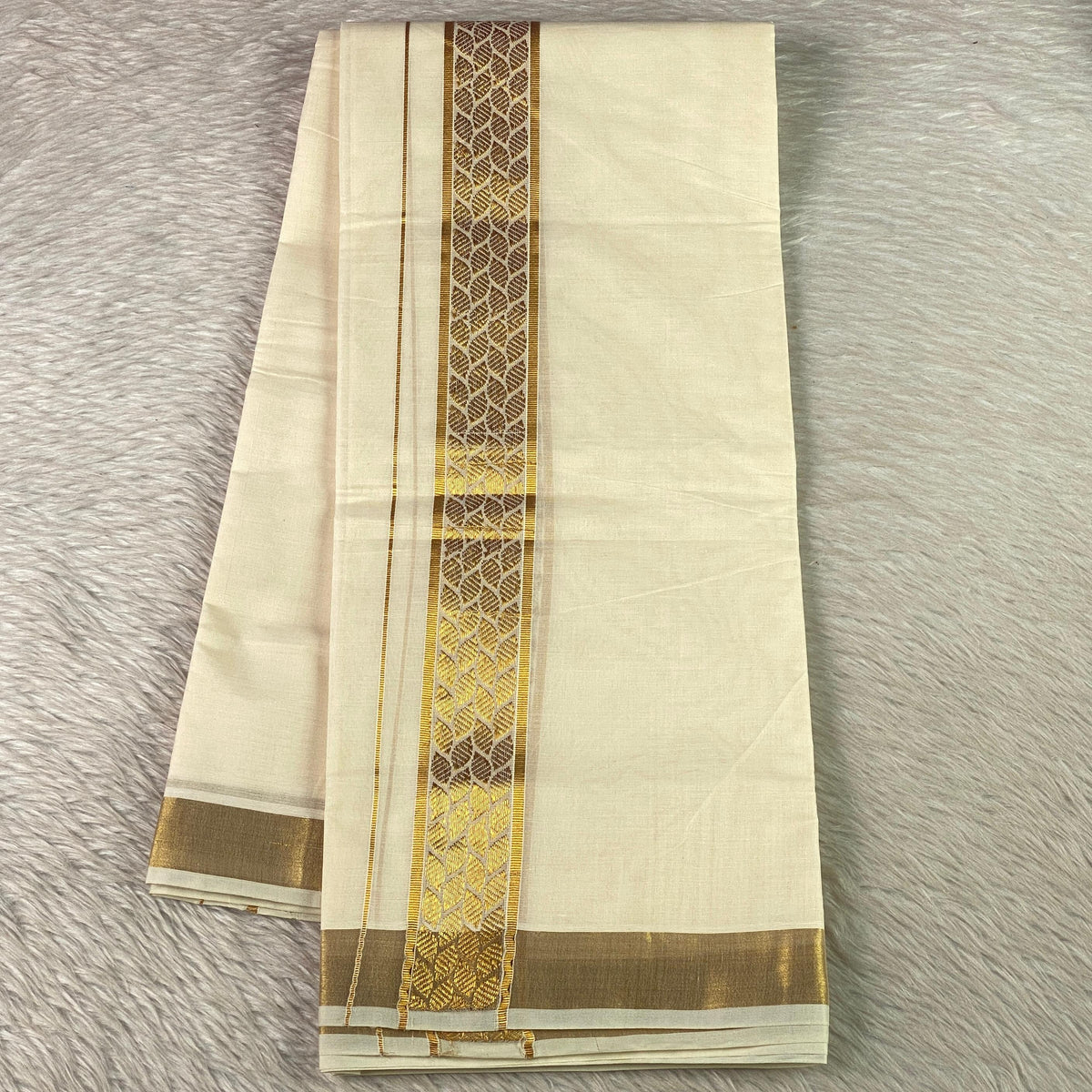 Leaf Desigh Golden Kara Cotton Dhoti