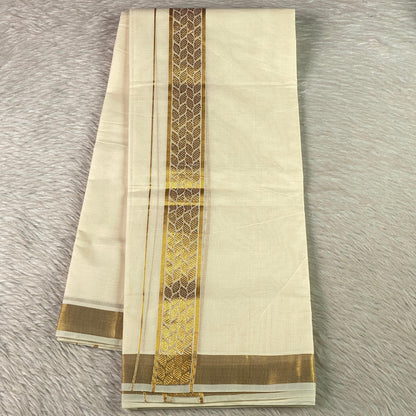 Leaf Desigh Golden Kara Cotton Dhoti