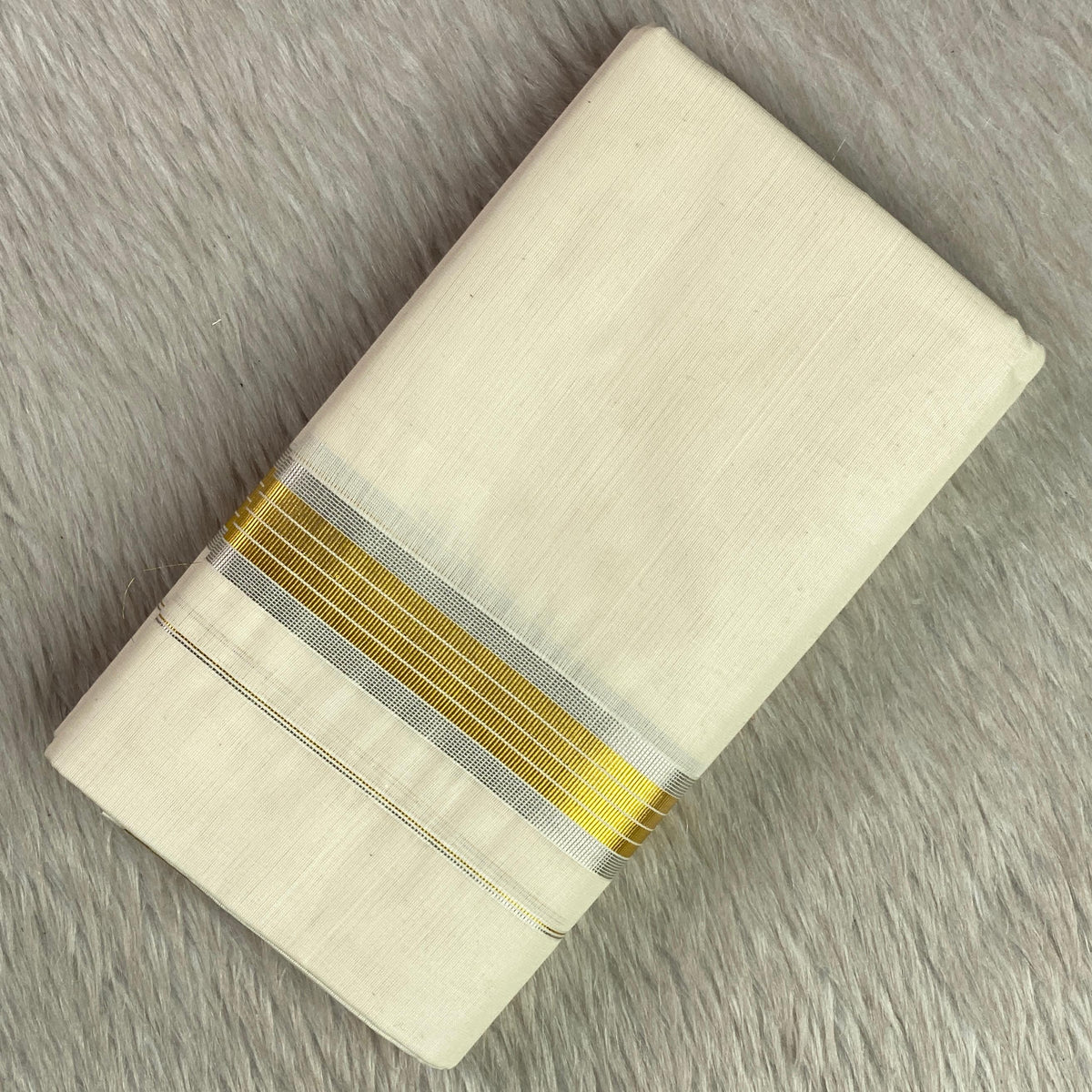 ✨ Golden Silverline Kerala Cotton Mundu ✨