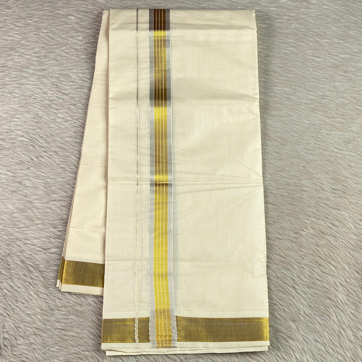 ✨ Golden Silverline Kerala Cotton Mundu ✨