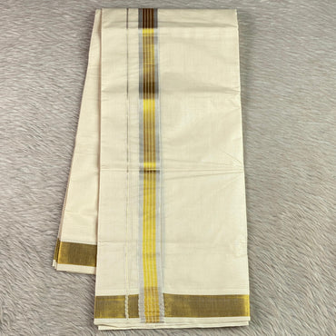 ✨ Golden Silverline Kerala Cotton Mundu ✨