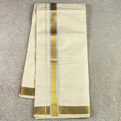✨ Golden Silverline Kerala Cotton Mundu ✨