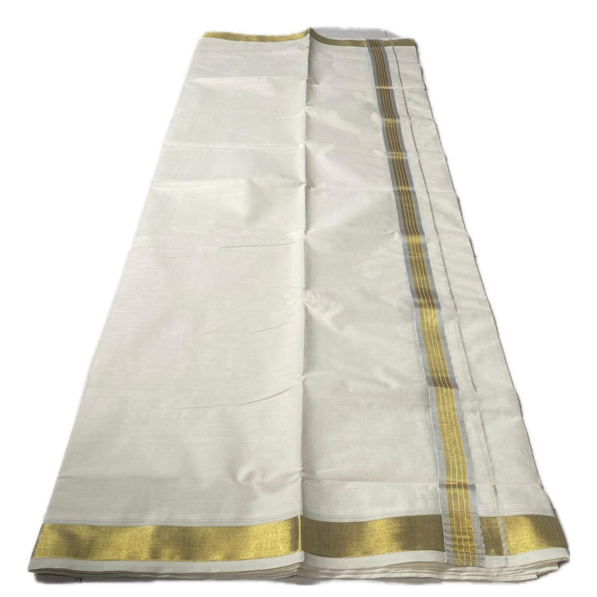 ✨ Golden Silverline Kerala Cotton Mundu ✨