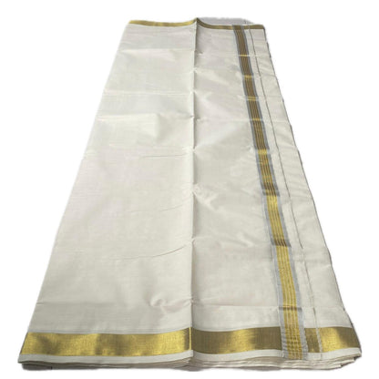 ✨ Golden Silverline Kerala Cotton Mundu ✨
