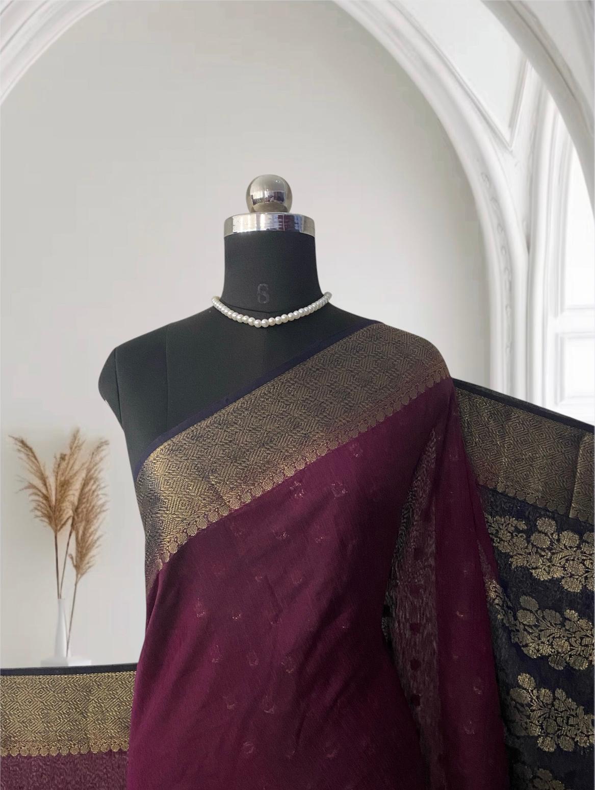 Deepika Georgette Banarasi Saree in Purple
