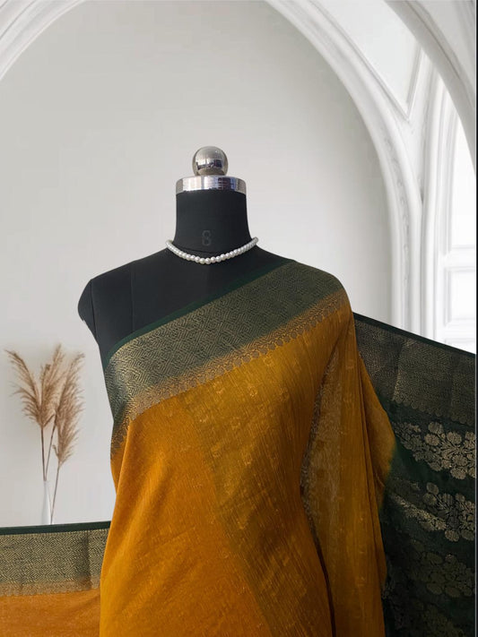 Deepika Georgette Banarasi Saree in Mustard