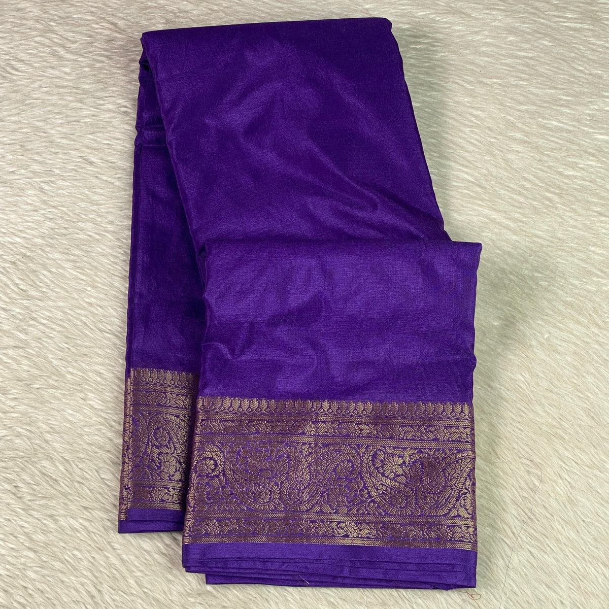 Devasena Banarasi Silk Saree – Violet with Golden Border