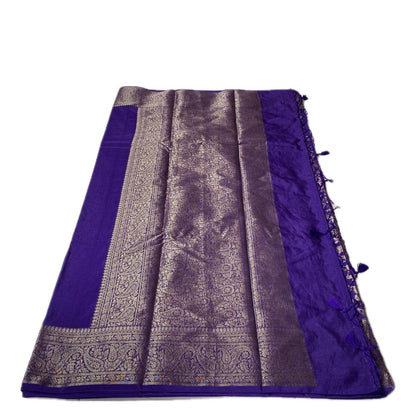 Devasena Banarasi Silk Saree – Violet with Golden Border