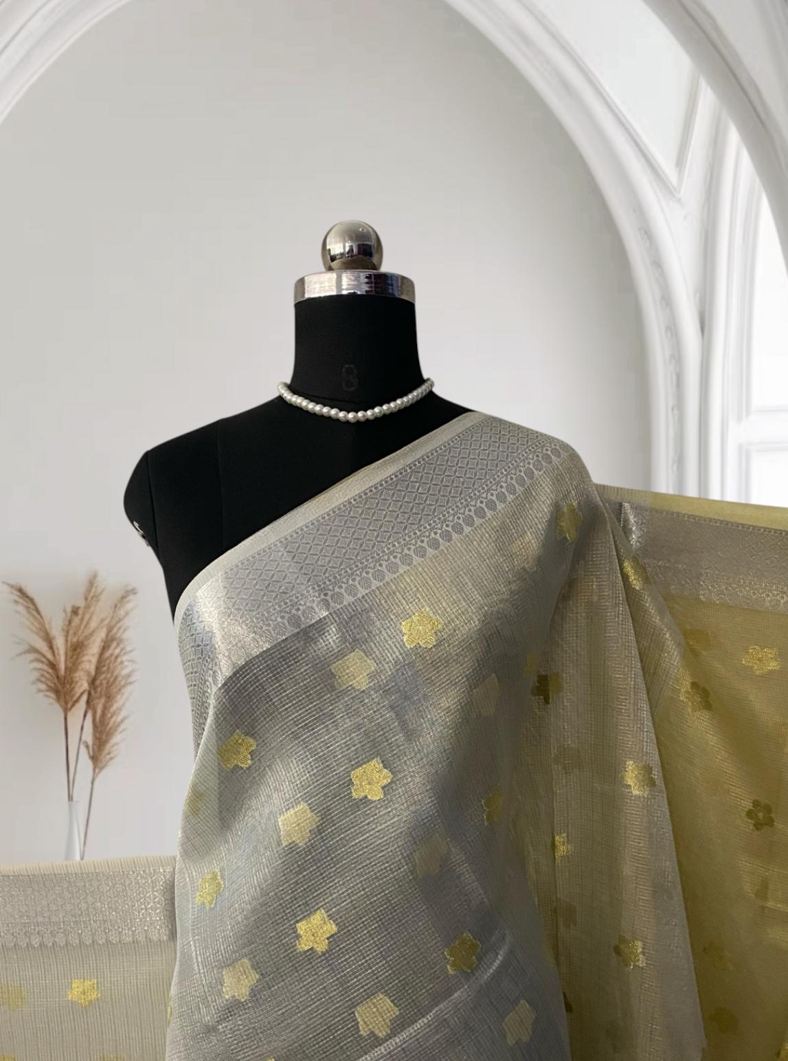 Urvashi Silver Glow Kotta Tissue Saree